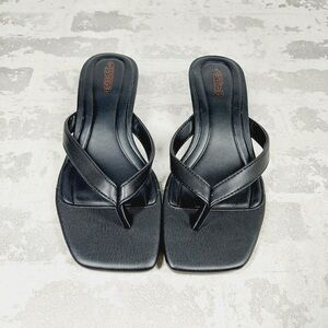 New Open Edit Tori Black Kitten Heel Slip-On Thong Sandals W619